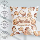 Custom Name Kawaii Cookies and Milk on White Background Seamless Square Filled Cushion Throw Pillow Sofa Bed Home Decor Zip Washable UK Made