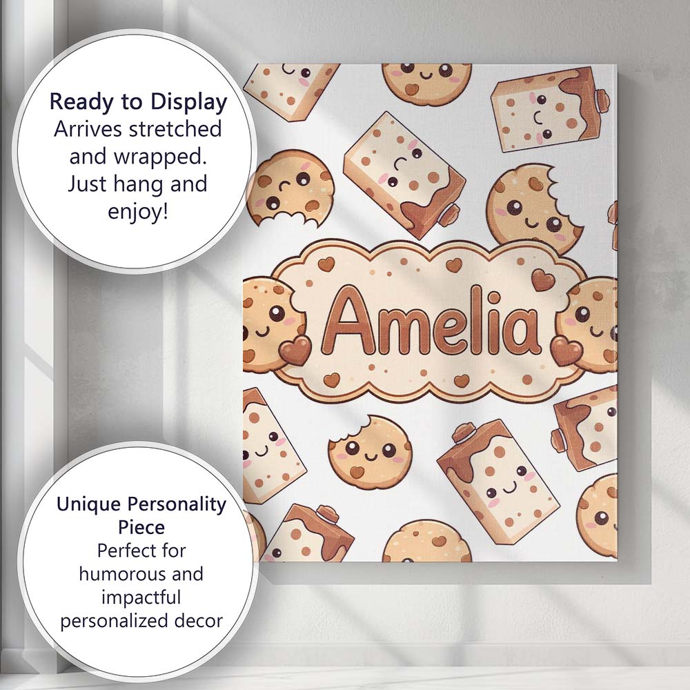 Personalised Name Cute Kawaii Cookies and Custom  Unique Gift Idea Elegant Feature Canvas Wall Art Print Decor Picture Ready to Hang
