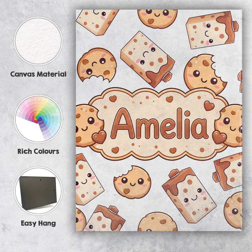 Personalised Name Cute Kawaii Cookies and Custom  Unique Gift Idea Elegant Feature Canvas Wall Art Print Decor Picture Ready to Hang