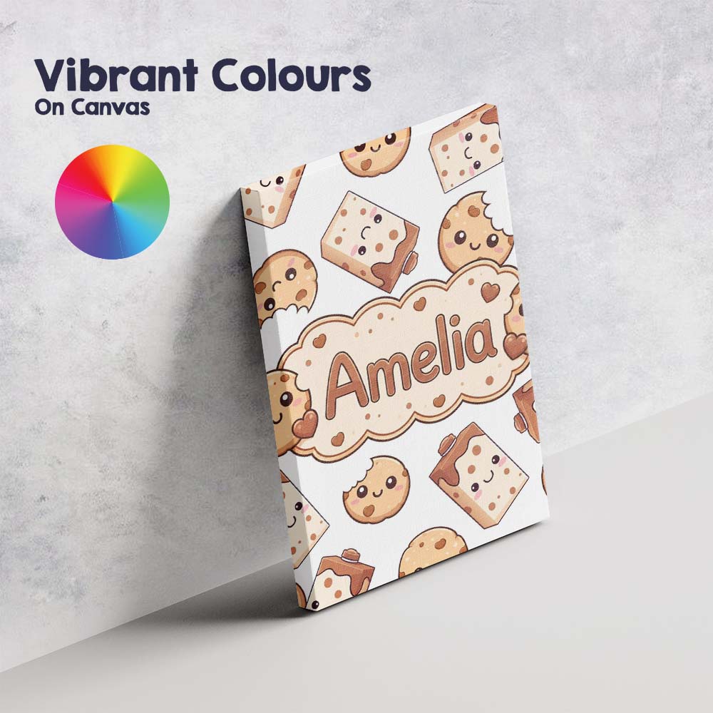 Personalised Name Cute Kawaii Cookies and Custom  Unique Gift Idea Elegant Feature Canvas Wall Art Print Decor Picture Ready to Hang