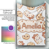 Cute Kawaii Cookies and Milk Cartons on White Background Seamless  Personalised Custom Name Super Soft Fleece Blanket Bed Sofa Throw