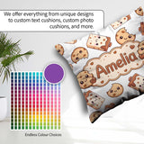 Custom Name Kawaii Cookies and Milk on White Background Seamless Square Filled Cushion Throw Pillow Sofa Bed Home Decor Zip Washable UK Made