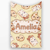 Cute Kawaii Cookies and Milk Cartons on Beige Background Seamless  Personalised Custom Name Super Soft Fleece Blanket Bed Sofa Throw