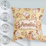 Custom Name Kawaii Cookies and Milk on Beige Background Seamless Square Filled Cushion Throw Pillow Sofa Bed Home Decor Zip Washable UK Made