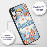 Cute Kawaii Sushi Rice Bowls and Noodles on Blue Custom Name Protective Phone Case Mobile Cover Durable Everyday Smartphone Shock Resistant