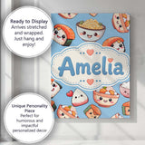 Personalised Name Cute Kawaii Sushi Rice Custom  Unique Gift Idea Elegant Feature Canvas Wall Art Print Decor Picture Ready to Hang