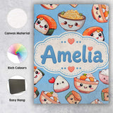 Personalised Name Cute Kawaii Sushi Rice Custom  Unique Gift Idea Elegant Feature Canvas Wall Art Print Decor Picture Ready to Hang