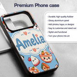 Cute Kawaii Sushi Rice Bowls and Noodles on Blue Custom Name Protective Phone Case Mobile Cover Durable Everyday Smartphone Shock Resistant