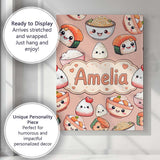 Personalised Name Cute Kawaii Sushi Rice Custom  Unique Gift Idea Elegant Feature Canvas Wall Art Print Decor Picture Ready to Hang