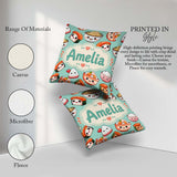 Custom Name Cute Sushi Rice Bowls and Noodles on Mint Background Square Filled Cushion Throw Pillow Sofa Bed Home Decor Zip Washable UK Made