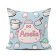 Custom Name Cute Kawaii Utensils and on Blue Background Seamless Square Filled Cushion Throw Pillow Sofa Bed Home Decor Zip Washable UK Made