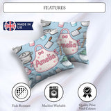 Custom Name Cute Kawaii Utensils and on Blue Background Seamless Square Filled Cushion Throw Pillow Sofa Bed Home Decor Zip Washable UK Made