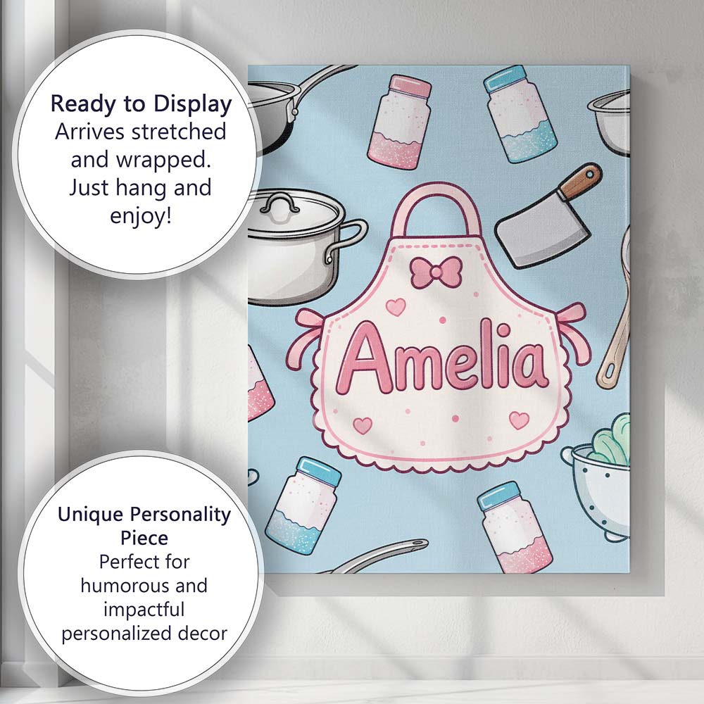 Personalised Name Cute Kawaii Utensils and Custom  Unique Gift Idea Elegant Feature Canvas Wall Art Print Decor Picture Ready to Hang