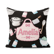 Custom Name Cute Utensils and Apron on Black Background Seamless Square Filled Cushion Throw Pillow Sofa Bed Home Decor Zip Washable UK Made