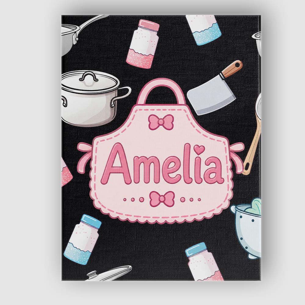 Personalised Name Cute Kawaii Utensils and Custom  Unique Gift Idea Elegant Feature Canvas Wall Art Print Decor Picture Ready to Hang