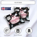 Custom Name Cute Utensils and Apron on Black Background Seamless Square Filled Cushion Throw Pillow Sofa Bed Home Decor Zip Washable UK Made