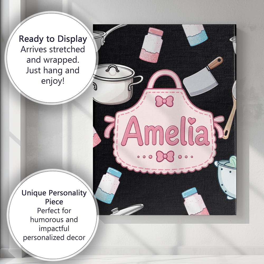 Personalised Name Cute Kawaii Utensils and Custom  Unique Gift Idea Elegant Feature Canvas Wall Art Print Decor Picture Ready to Hang