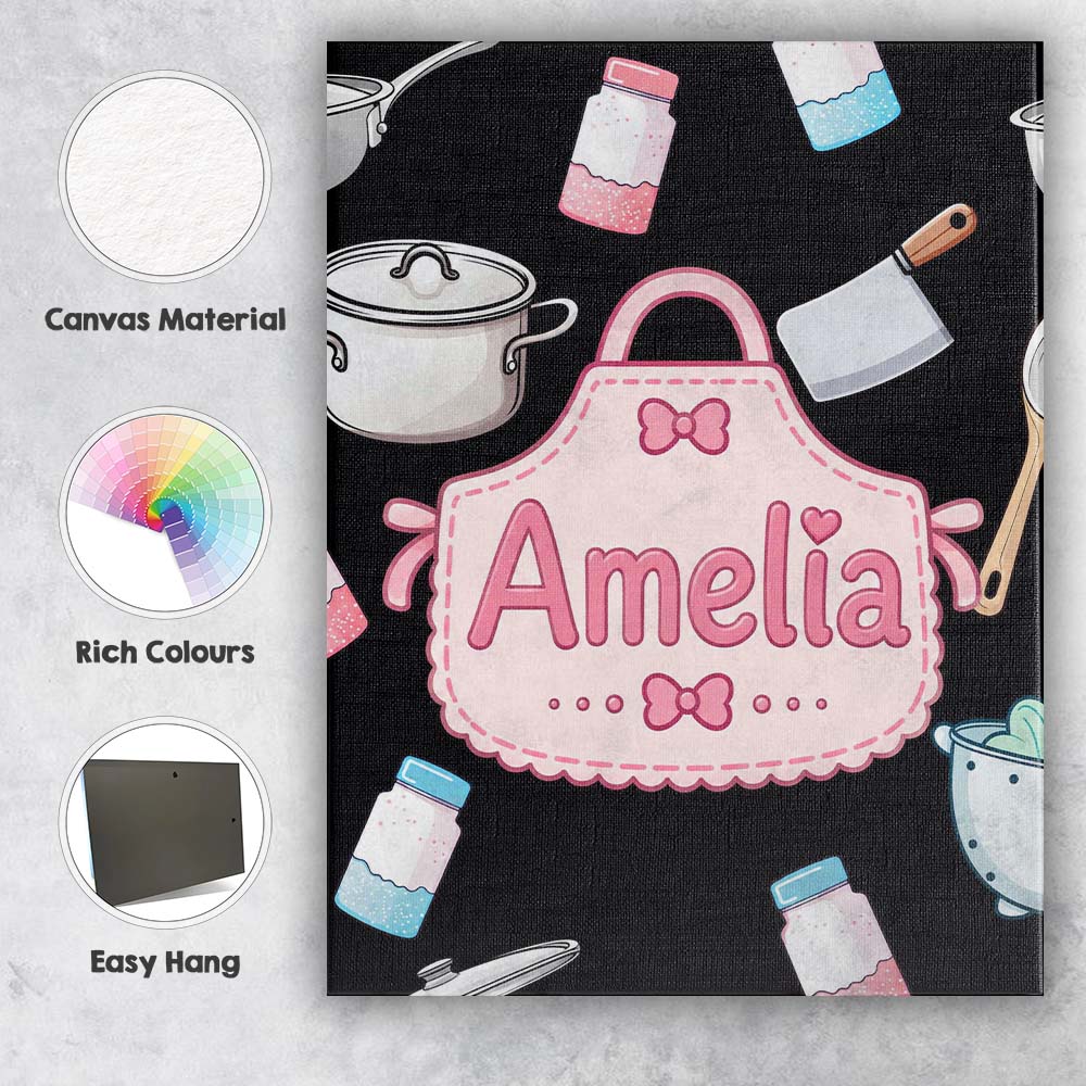 Personalised Name Cute Kawaii Utensils and Custom  Unique Gift Idea Elegant Feature Canvas Wall Art Print Decor Picture Ready to Hang