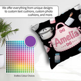 Custom Name Cute Utensils and Apron on Black Background Seamless Square Filled Cushion Throw Pillow Sofa Bed Home Decor Zip Washable UK Made