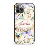 Pastel Watercolor Butterflies Cream Background Custom Name Protective Phone Case Mobile Cover Durable Everyday Smartphone Shock Resistant