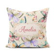 Custom Name Pastel Watercolor Butterflies Cream Seamless Pattern Square Filled Cushion Throw Pillow Sofa Bed Home Decor Zip Washable UK Made