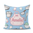 Custom Name Kawaii Utensils Apron on Light Blue Seamless Pattern Square Filled Cushion Throw Pillow Sofa Bed Home Decor Zip Washable UK Made