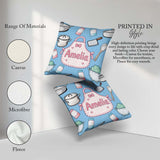 Custom Name Kawaii Utensils Apron on Light Blue Seamless Pattern Square Filled Cushion Throw Pillow Sofa Bed Home Decor Zip Washable UK Made