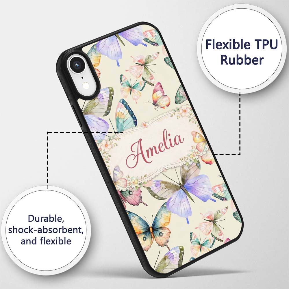 Pastel Watercolor Butterflies Cream Background Custom Name Protective Phone Case Mobile Cover Durable Everyday Smartphone Shock Resistant
