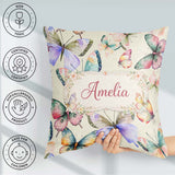 Custom Name Pastel Watercolor Butterflies Cream Seamless Pattern Square Filled Cushion Throw Pillow Sofa Bed Home Decor Zip Washable UK Made