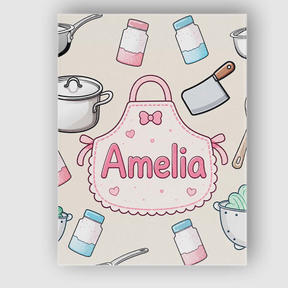 Personalised Name Kawaii Utensils Apron and Custom  Bespoke Interior Contemporary Canvas Wall Art Print Decor Picture Ready to Hang