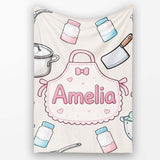 Kawaii  Utensils Apron and Cooking Tools on Neutral Seamless  Personalised Custom Name Super Soft Fleece Blanket Bed Sofa Throw