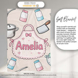 Kawaii  Utensils Apron and Cooking Tools on Neutral Seamless  Personalised Custom Name Super Soft Fleece Blanket Bed Sofa Throw