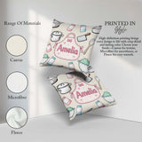 Custom Name Utensils Apron and Cooking Tools on Neutral Seamless Square Filled Cushion Throw Pillow Sofa Bed Home Decor Zip Washable UK Made