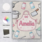 Personalised Name Kawaii Utensils Apron and Custom  Bespoke Interior Contemporary Canvas Wall Art Print Decor Picture Ready to Hang
