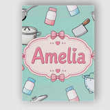Personalised Name Kawaii Utensils Apron and Custom  Bespoke Interior Contemporary Canvas Wall Art Print Decor Picture Ready to Hang
