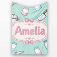 Kawaii  Utensils Apron and Cooking Tools on Mint Seamless  Personalised Custom Name Super Soft Fleece Blanket Bed Sofa Throw