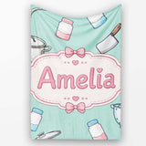 Kawaii  Utensils Apron and Cooking Tools on Mint Seamless  Personalised Custom Name Super Soft Fleece Blanket Bed Sofa Throw