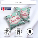Custom Name Kawaii Utensils Apron Cooking Tools on Mint Seamless Square Filled Cushion Throw Pillow Sofa Bed Home Decor Zip Washable UK Made