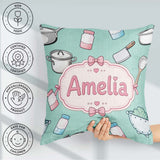 Custom Name Kawaii Utensils Apron Cooking Tools on Mint Seamless Square Filled Cushion Throw Pillow Sofa Bed Home Decor Zip Washable UK Made