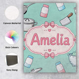 Personalised Name Kawaii Utensils Apron and Custom  Bespoke Interior Contemporary Canvas Wall Art Print Decor Picture Ready to Hang