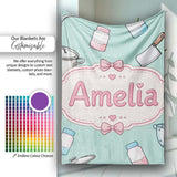 Kawaii  Utensils Apron and Cooking Tools on Mint Seamless  Personalised Custom Name Super Soft Fleece Blanket Bed Sofa Throw