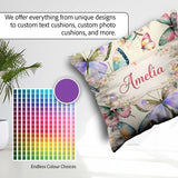 Custom Name Pastel Watercolor Butterflies Cream Seamless Pattern Square Filled Cushion Throw Pillow Sofa Bed Home Decor Zip Washable UK Made