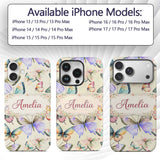 Pastel Watercolor Butterflies Cream Background Custom Name Protective Phone Case Mobile Cover Durable Everyday Smartphone Shock Resistant