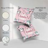 Custom Name Kawaii Utensils Apron and Cooking Tools on Soft Pink Square Filled Cushion Throw Pillow Sofa Bed Home Decor Zip Washable UK Made