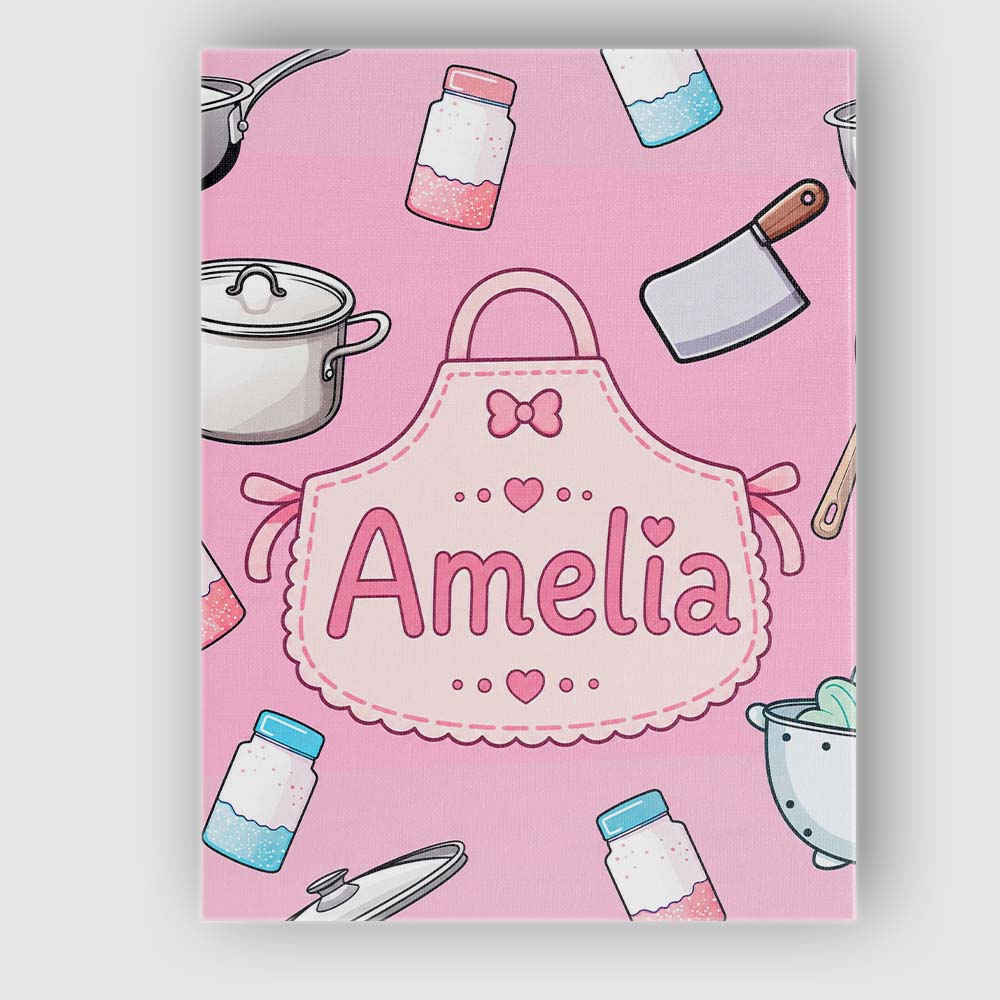 Personalised Name Kawaii Utensils Apron and Custom  Bespoke Interior Contemporary Canvas Wall Art Print Decor Picture Ready to Hang