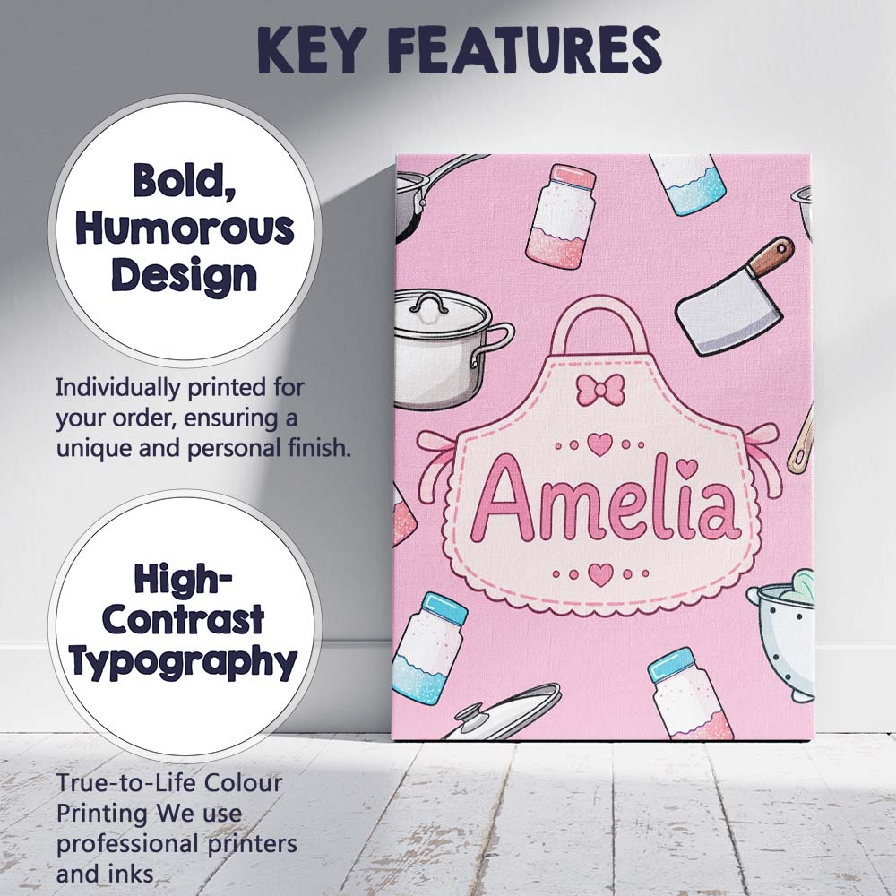 Personalised Name Kawaii Utensils Apron and Custom  Bespoke Interior Contemporary Canvas Wall Art Print Decor Picture Ready to Hang