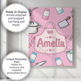 Personalised Name Kawaii Utensils Apron and Custom  Bespoke Interior Contemporary Canvas Wall Art Print Decor Picture Ready to Hang