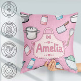 Custom Name Kawaii Utensils Apron and Cooking Tools Blush Pink Square Filled Cushion Throw Pillow Sofa Bed Home Decor Zip Washable UK Made