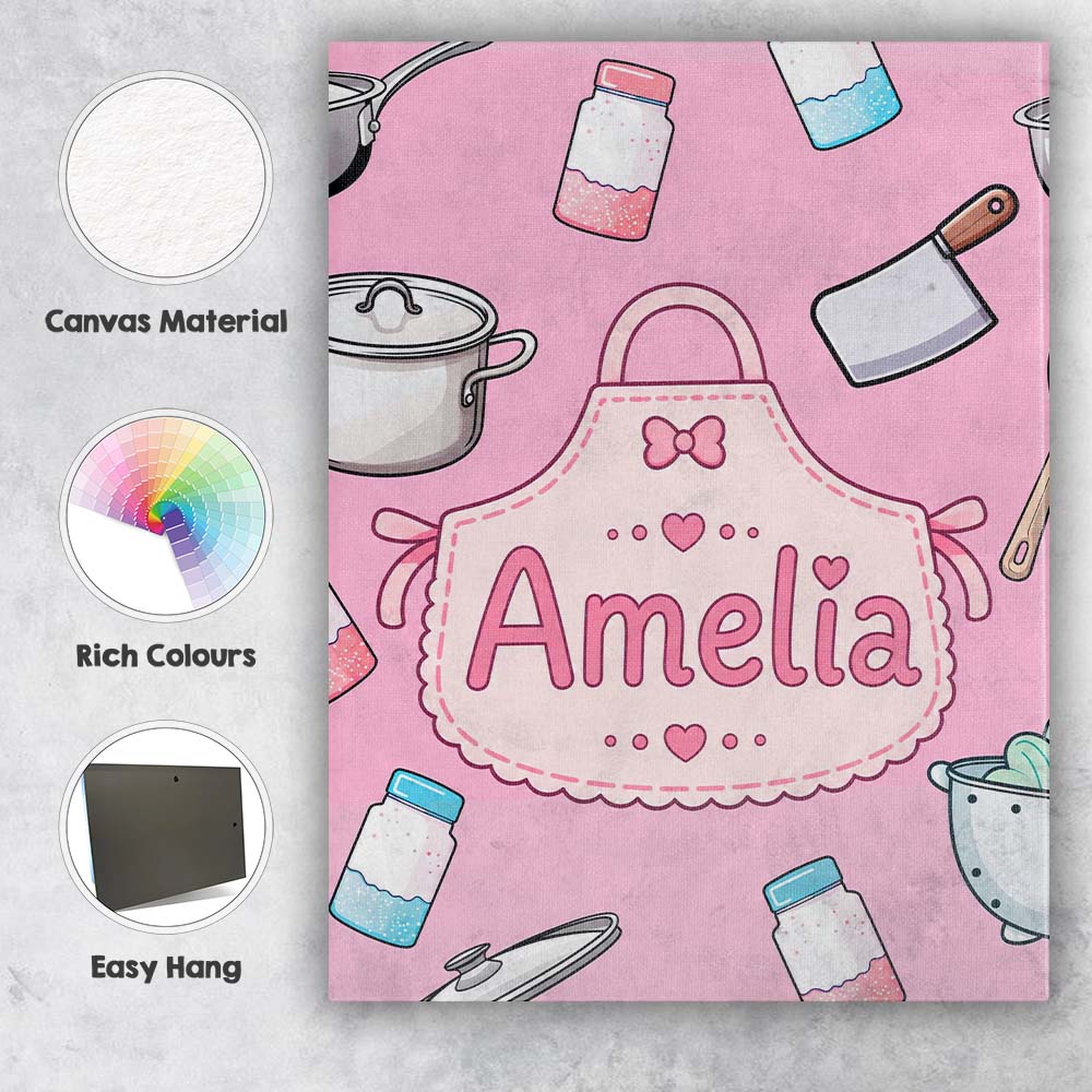 Personalised Name Kawaii Utensils Apron and Custom  Bespoke Interior Contemporary Canvas Wall Art Print Decor Picture Ready to Hang