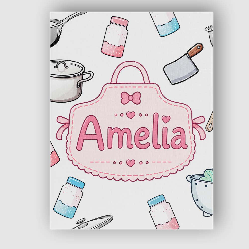 Personalised Name Kawaii Utensils Apron and Custom  Bespoke Interior Contemporary Canvas Wall Art Print Decor Picture Ready to Hang